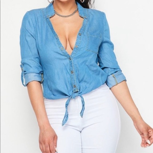 NEW TRENDY LIGHT WEIGHT DENIM CHAMBRAY BUTTON DOWN SHIRT - Picture 3 of 9